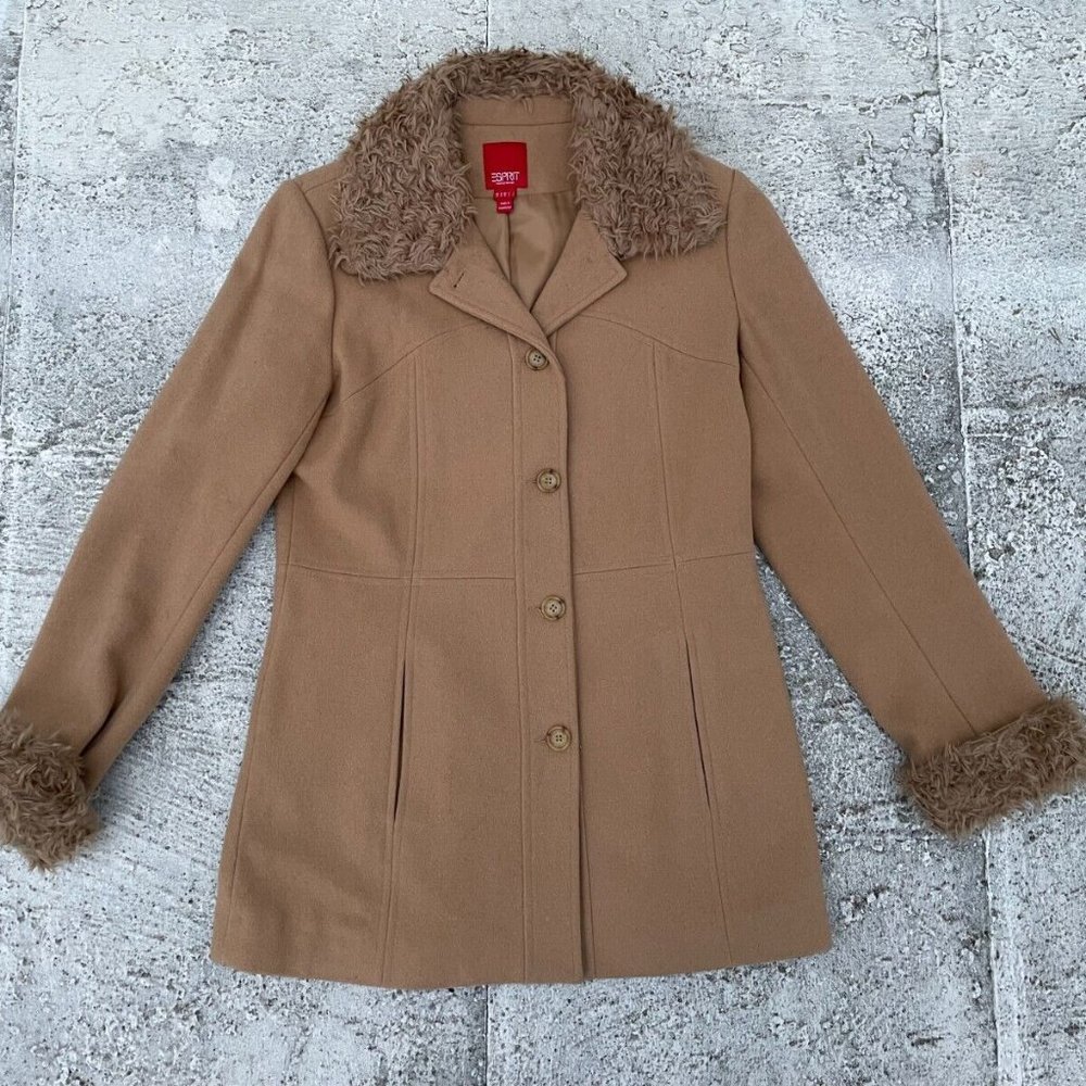 Esprit Penny Lane With Fur Trim Women Jacket Fur Coat Size M
